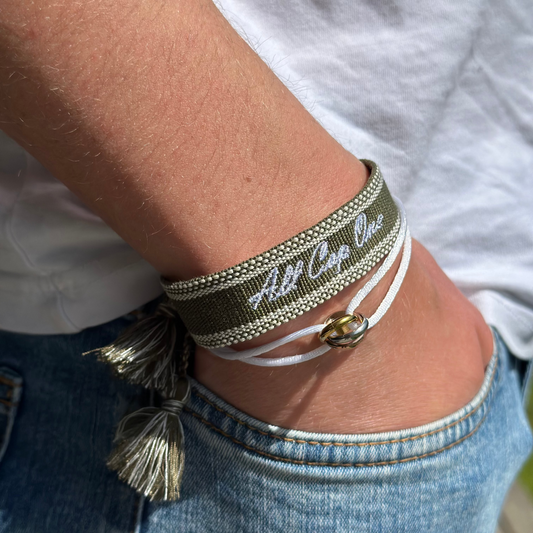 Dark green and White Woven Bracelet