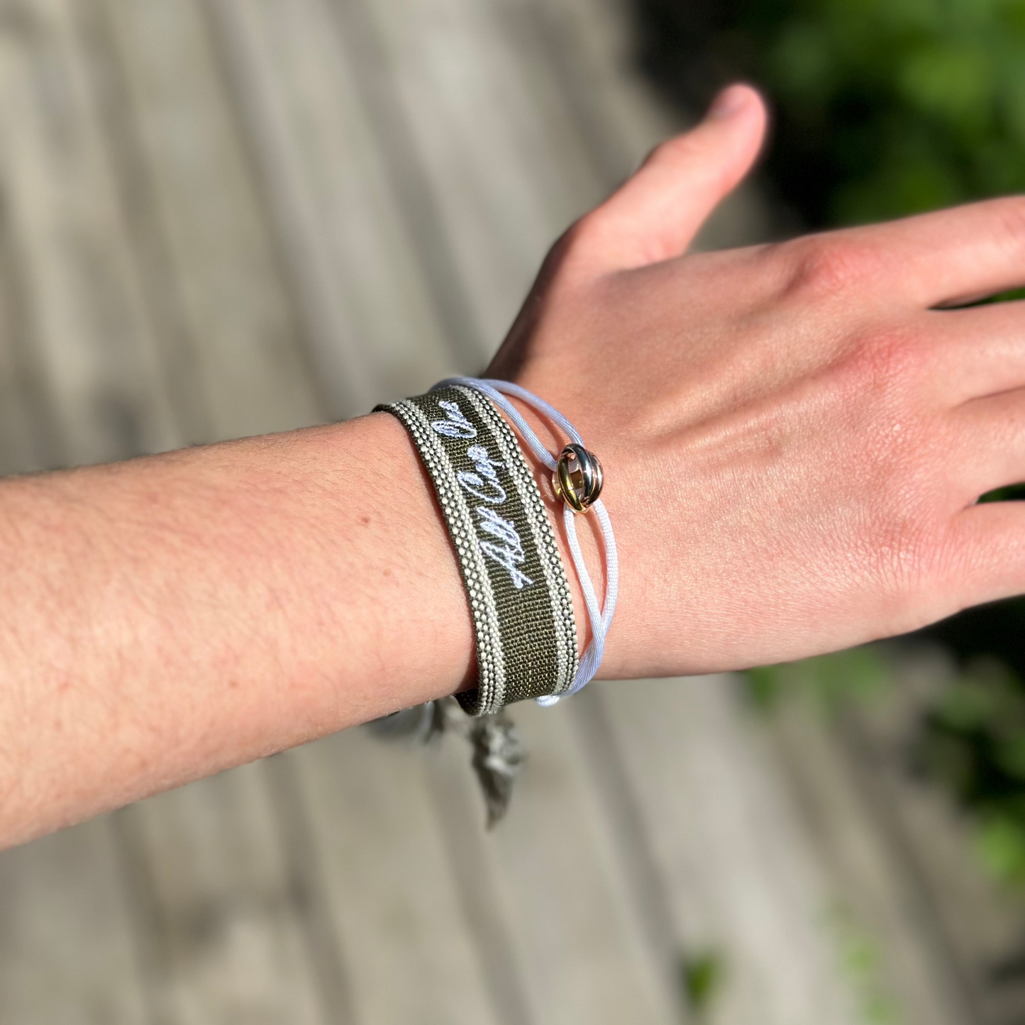 Dark green and White Woven Bracelet